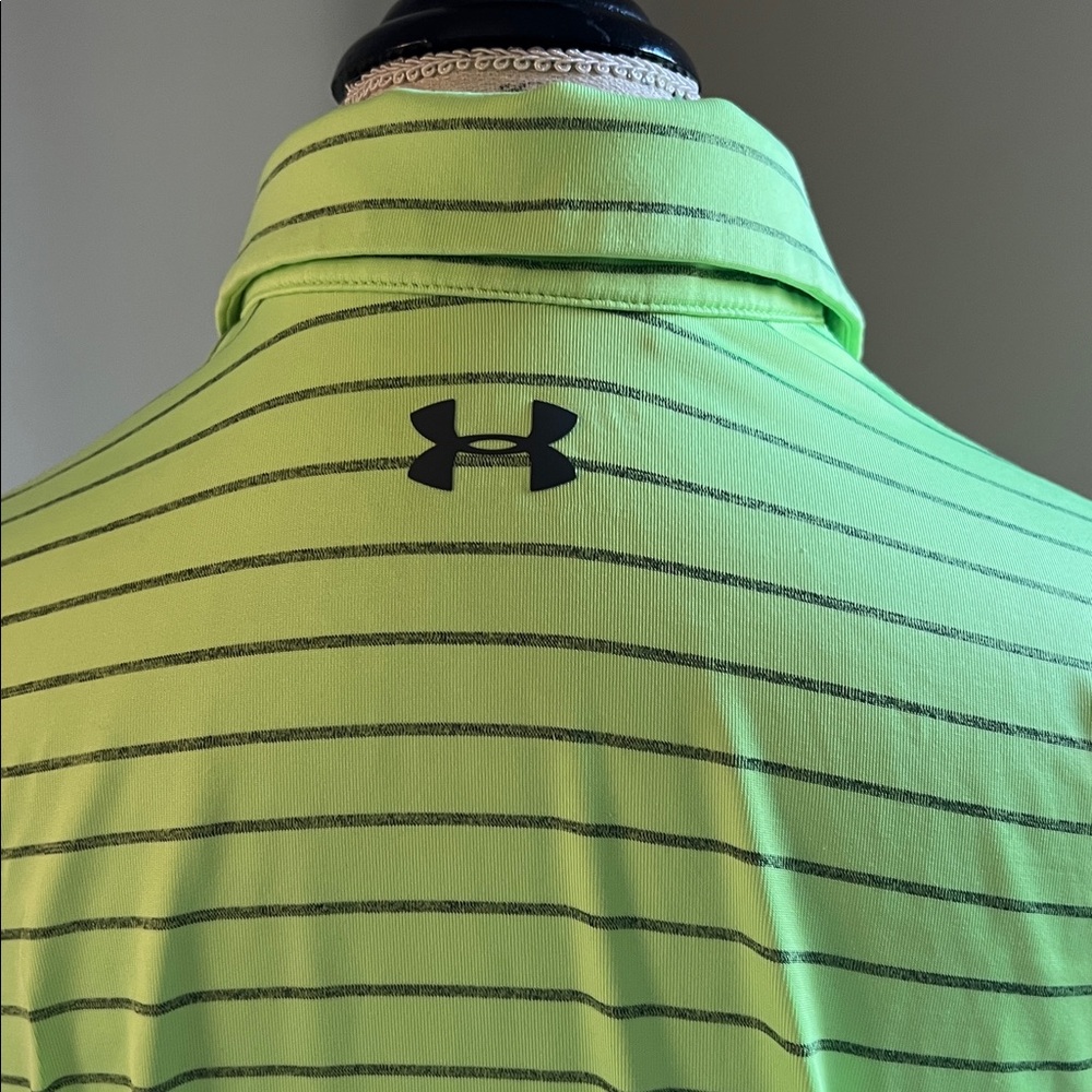 Under Armour Men's Lime Green Striped Playoff Polo Small Golf Athleisure Tennis - Picture 4 of 6